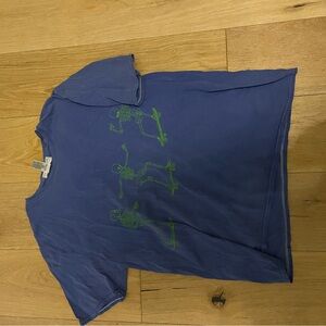 Blue Graphic Tee with Skeleton Design